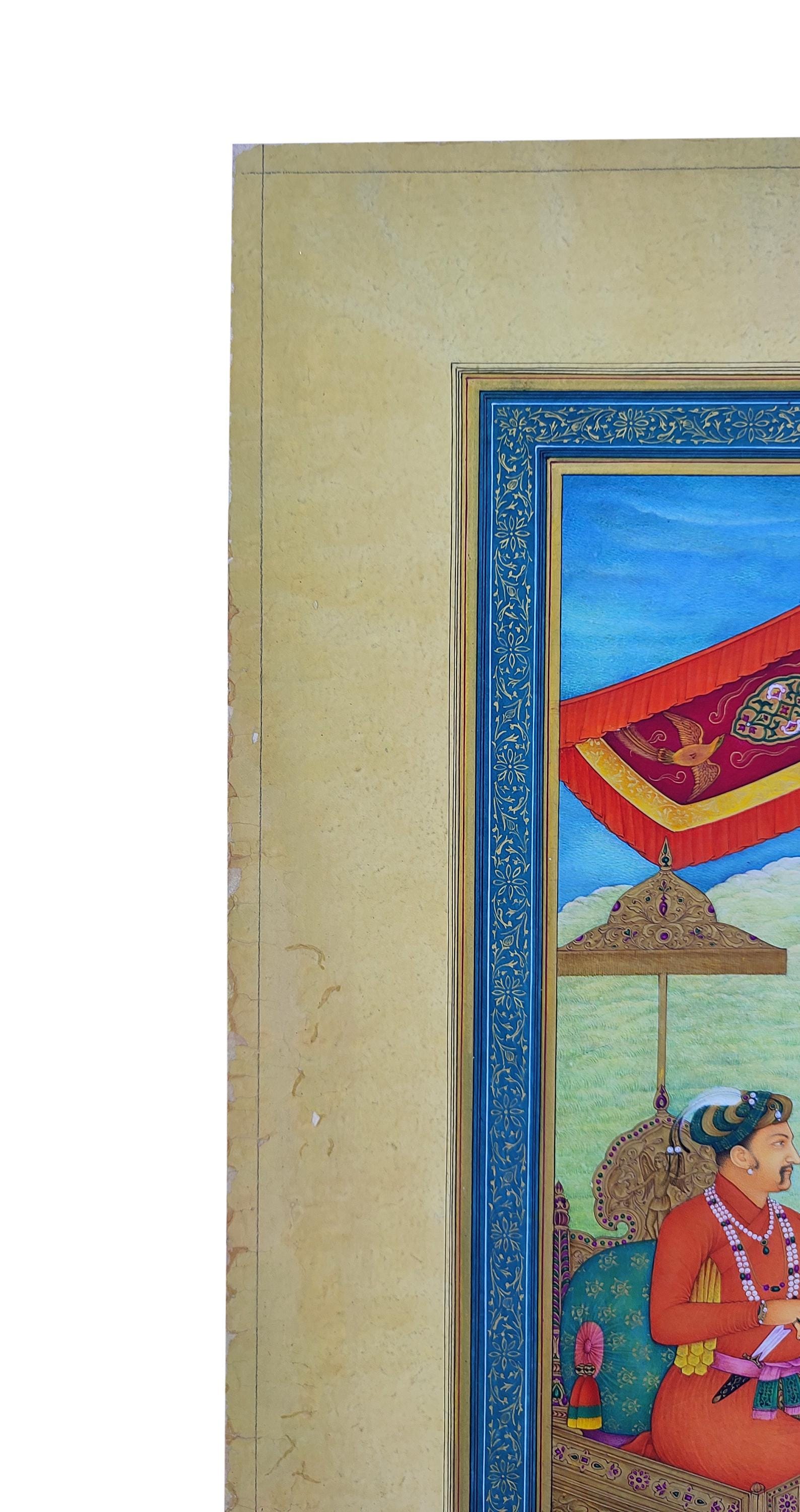Original, Mughal Court Scene, Indian Miniature Painting, Emperor