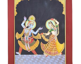 Hindu god goddess painting, Handmade painting, Lord Krishna Painting, Radha Krishna Painting, Original Indian miniature painting