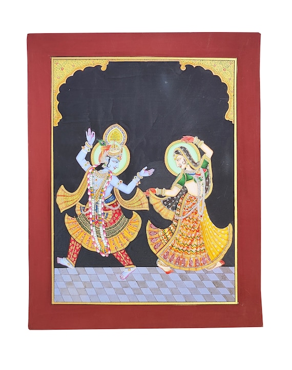 Radha Krishna Painting: Handmade Indian Miniature Art for Temple