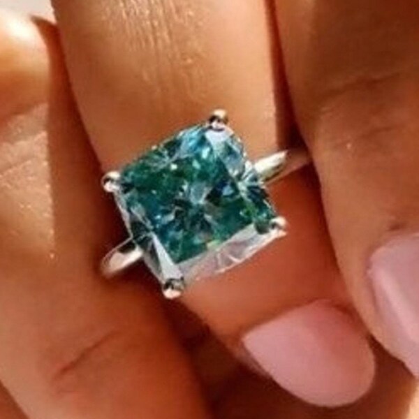 Blue Moissanite Ring Cushion Cut Etsy