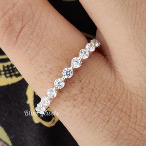 Moissanite Wedding Band: Round Cut Bubble Prong Sterling Silver