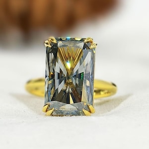 9 CT Dark Grey Radiant Cut Moissanite Engagement Ring, Double Claw Prong Set Anniversary Ring, Solitaire Vintage Proposal Ring For Women