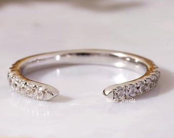 Aliança de casamento aberta com moissanita, anel de casamento aberto com pavé para mulheres, aliança de noivado minimalista e empilhável, presente de aniversário para ela.