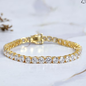 4 MM Round Moissanite Tennis Bracelet For Women, Yellow Gold Bridal Wedding Moissanite Bracelet, Round Bracelet Perfect For Everyday Wear