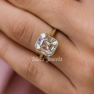 Asscher Cut Ring, Old Mine Asscher Cut 5 CT Moissanite/Lab Grown Engagement Ring, Bezel Set Wedding Ring Solitaire One Diamond Promise Ring