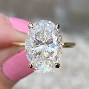 5.00 CT Oval Cut Moissanite Engagement Ring, 14K Solid Gold Anniversary Gift Ring, Oval Claw Prong Promise Ring For Women, Handmade Jewelry
