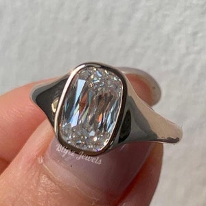 Bezel Set Ring, Criss Cushion Cut 2.50CT Moissanite Engagement Ring Thick Eternity Band Wedding Bridal Ring Solitaire Proposal Ring  For Her
