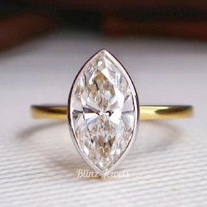 2 Ct Marquise Cut Moissanite Engagement Ring, Solid 14k Yellow Gold Wedding Ring, Bezel Set Solitaire Marquise Moissanite Anniversary Gifts