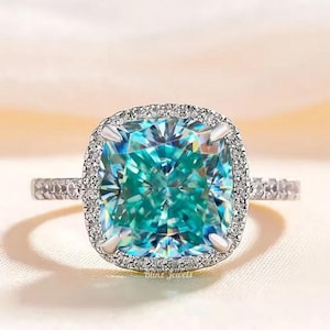 4.0 Ct Cushion Cut Moissanite Halo Engagement Ring in White Gold, Claw Prong Set Diamond Wedding Ring, Pave Anniversary Gift for Wife