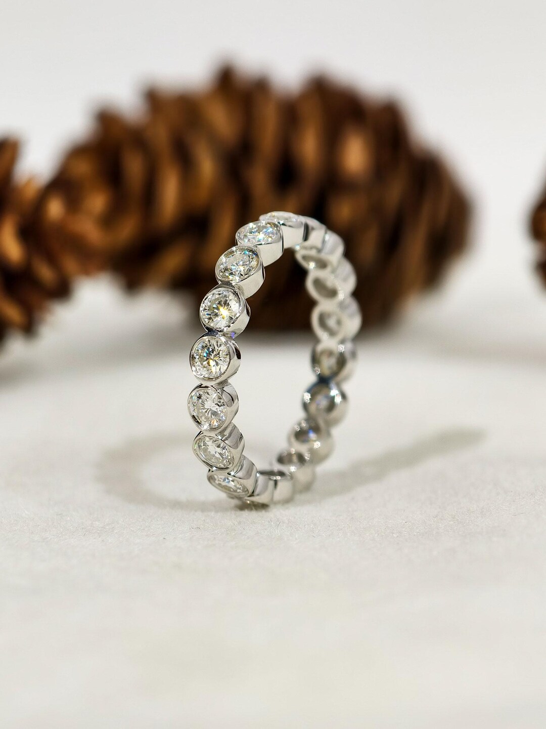 Round Cut Lab Grown Diamond Wedding Band, Bezel Set Full Eternity ...