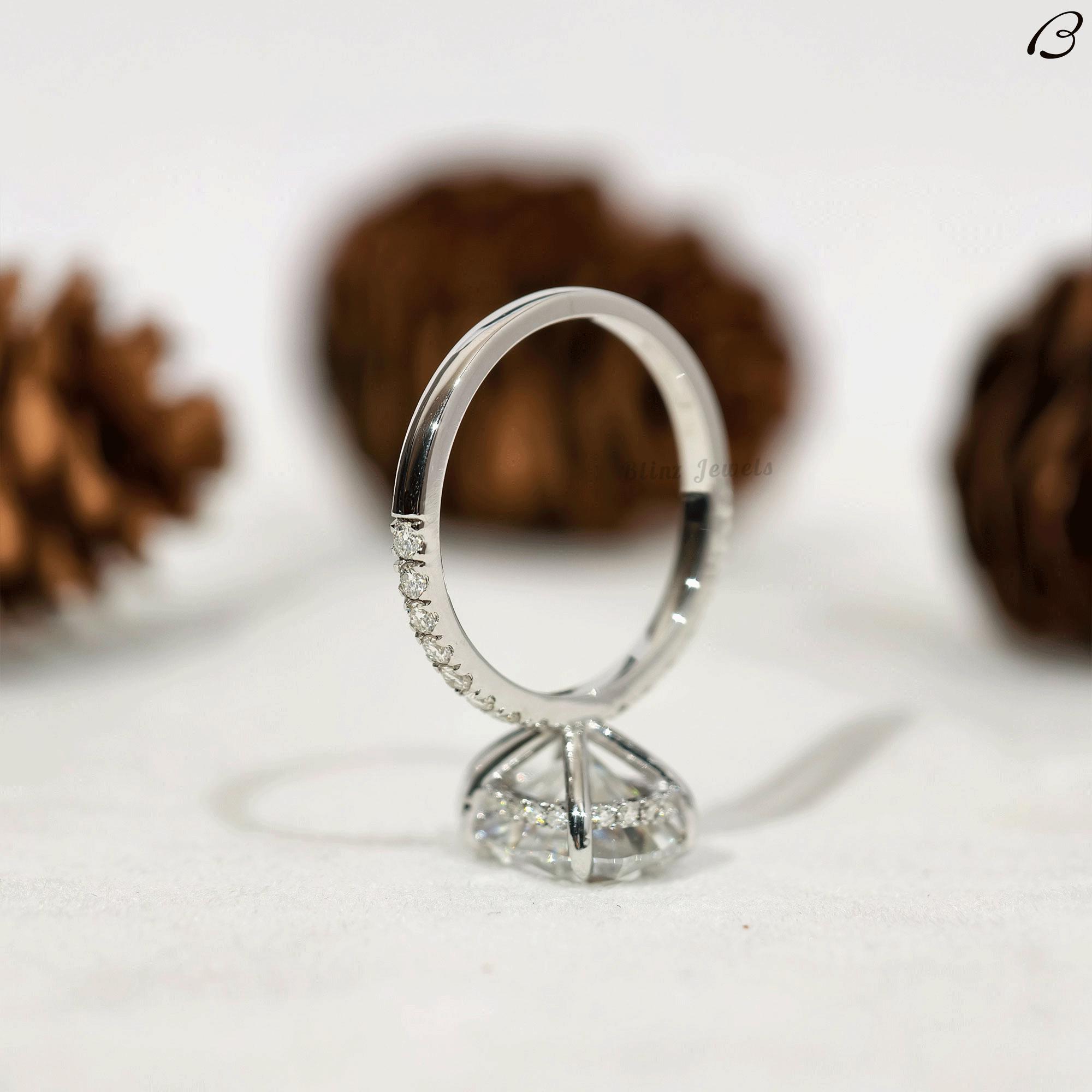 Pear Cut Lab Grown Diamond Hidden Halo Engagement Ring, IGI Certified ...