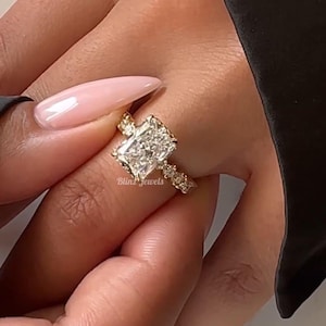 3.00 CT Radiant Cut Lab Grown Engagement Ring IGI Certified Diamond Ring Hidden Halo Pave Diamond Ring Anniversary Ring Promise Ring For Her