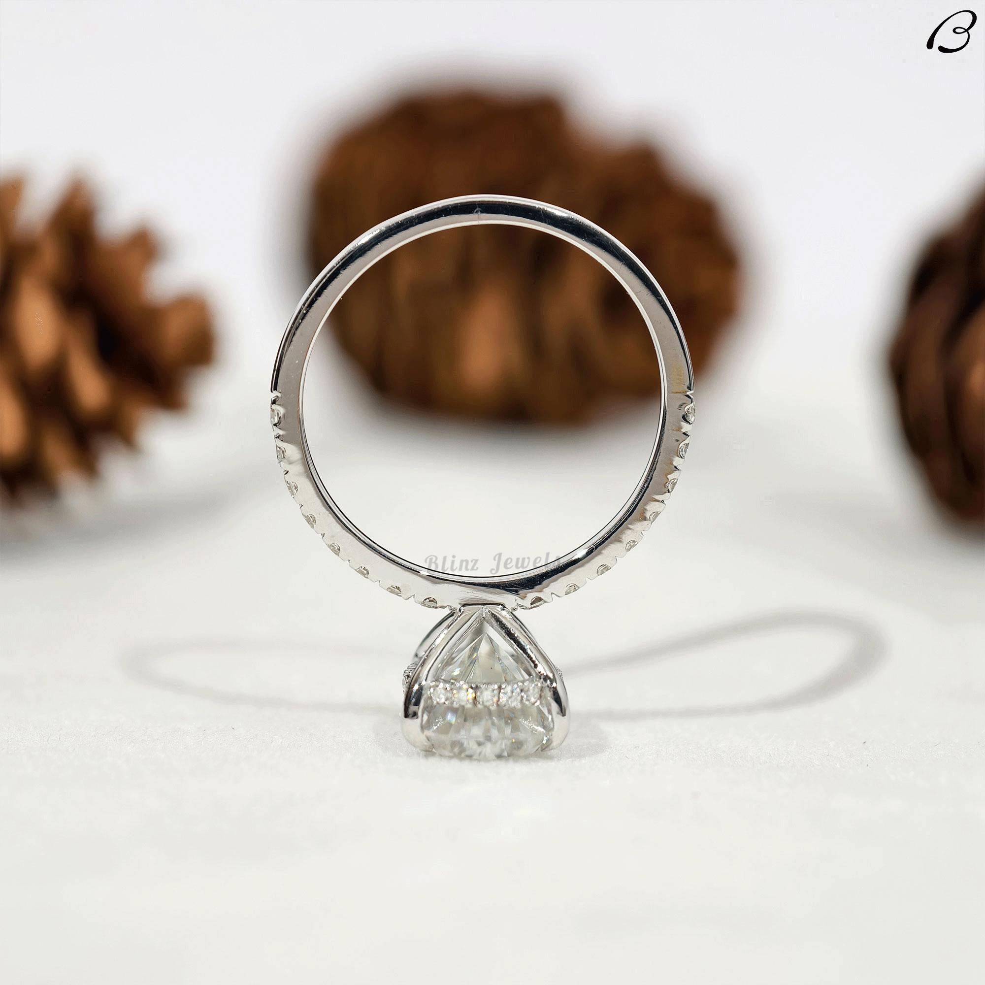 Pear Cut Lab Grown Diamond Hidden Halo Engagement Ring, IGI Certified ...