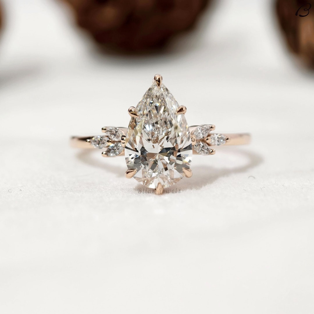 IGI Certified Pear Cut Lab Grown Diamond Engagement Ring, Hidden Halo ...