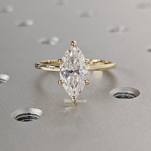 2CT Marquise Cut Moissanite Engagement Ring, Six Claw Prong Set Moissanite Wedding Ring, Traveler Ring Proposal Ring Birthday Gift Gold Ring