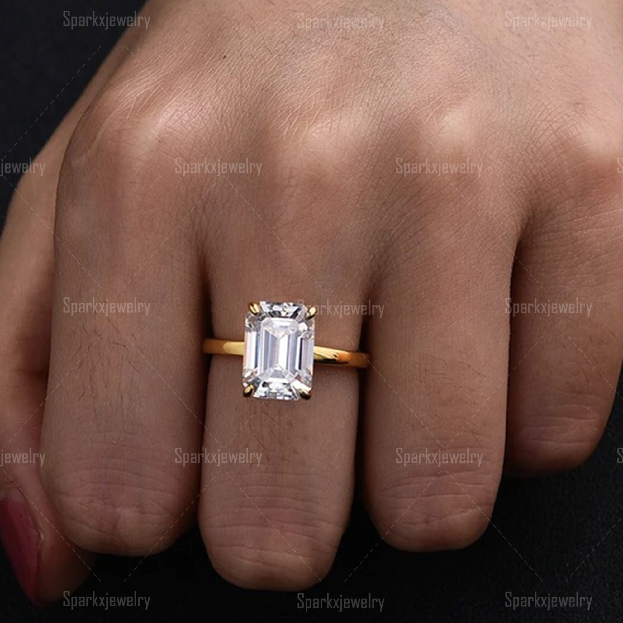 Classic Yellow Gold Emerald Cut Solitaire Engagement Ring 2.50 Etsy