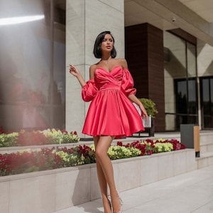 Little red satin dress on sale