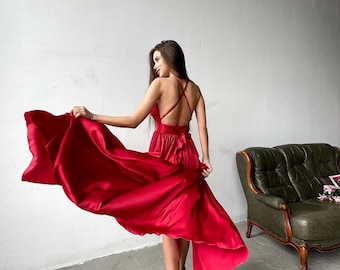 Red silk dress maxi deals