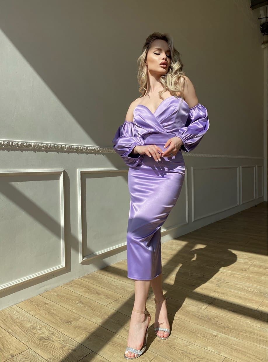 Lavender Royal Atlas Dress Corset Midi 