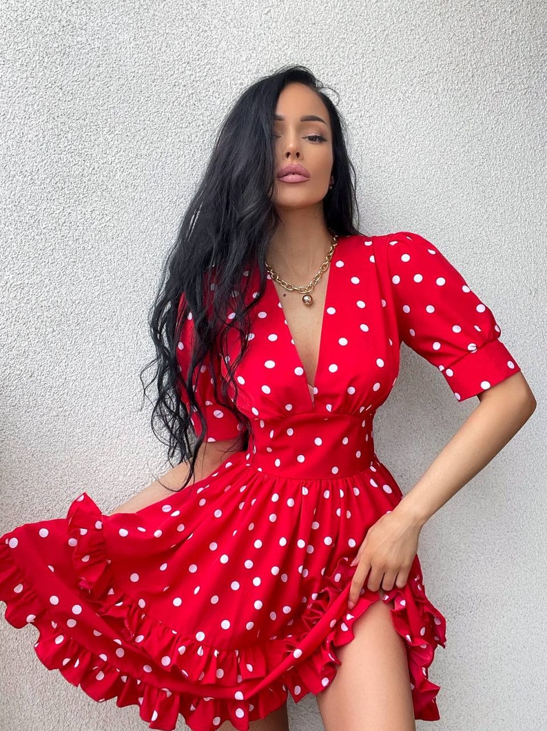 Flared Red Polka Dot Dress Polka Dot Dress Red Cocktail Etsy — free download