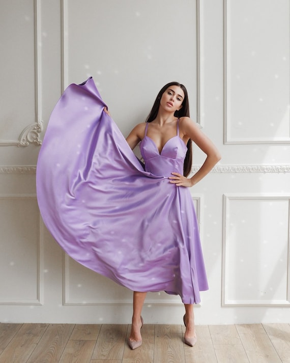 Lilac Prom Dress Open Back Dress Dress With Foam Cup Lilac Full Circle Dress Royal Atlas Lilac Dress Sleeveless Dress Silk Midi Dress Etsy Canada