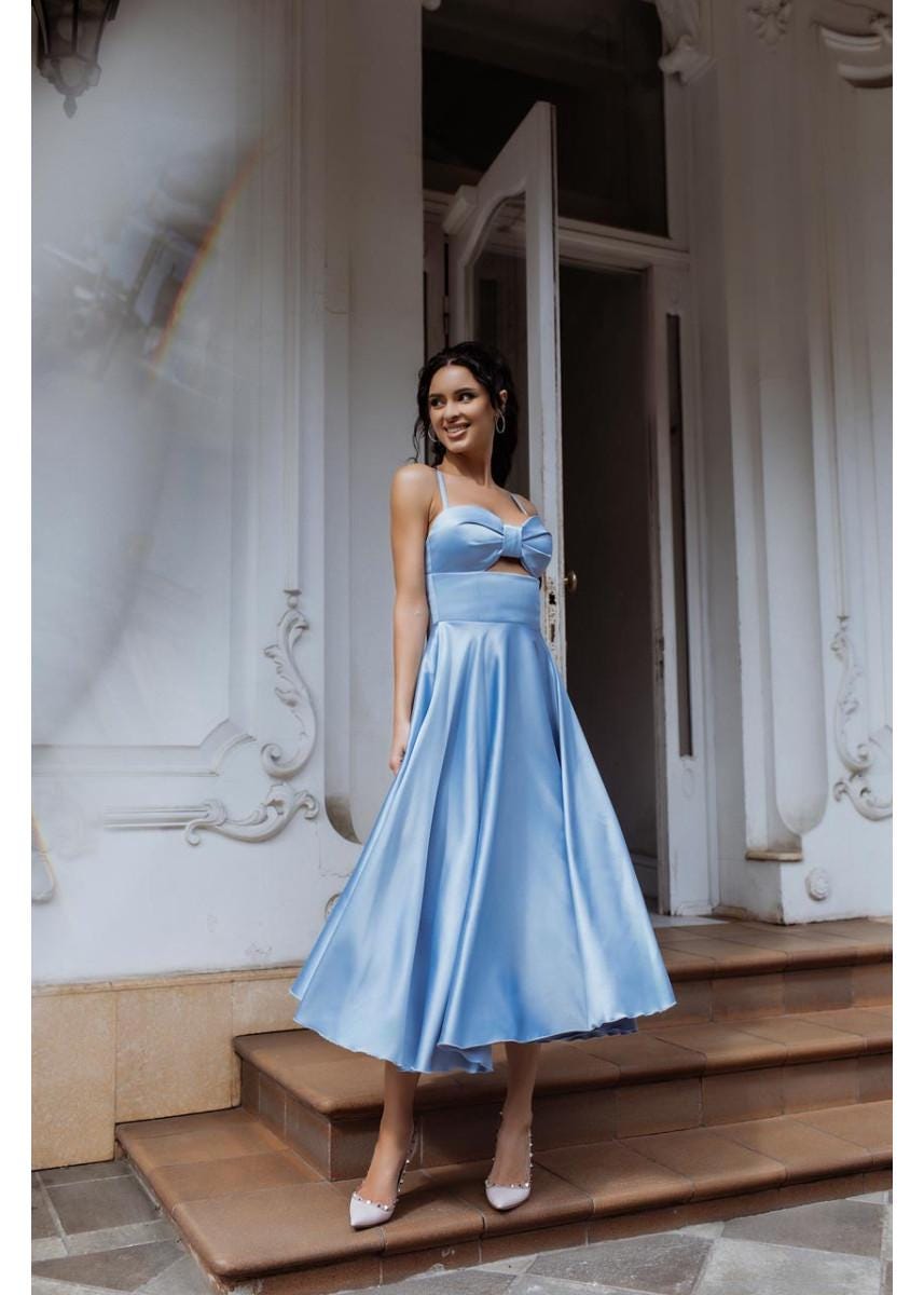 Celestial Blue Summer Party Dress, Royal Atlas Midi Evening Dress,  Celestial Blue Sleeveless Dress, Royal Atlas Flowy Dress, Handmade Dress -  Etsy