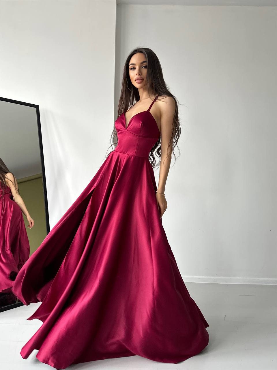 Elegant Red Straps Corset Back Long Prom Dress with Slit – FancyVestido