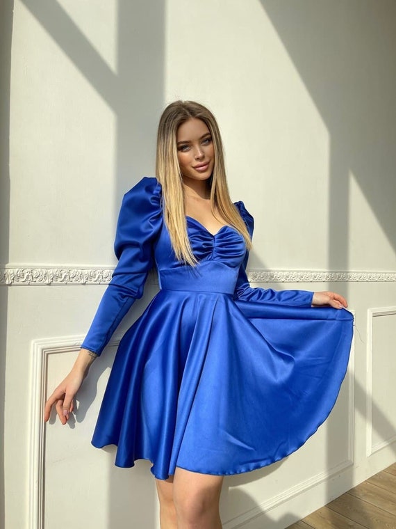 royal blue satin dress