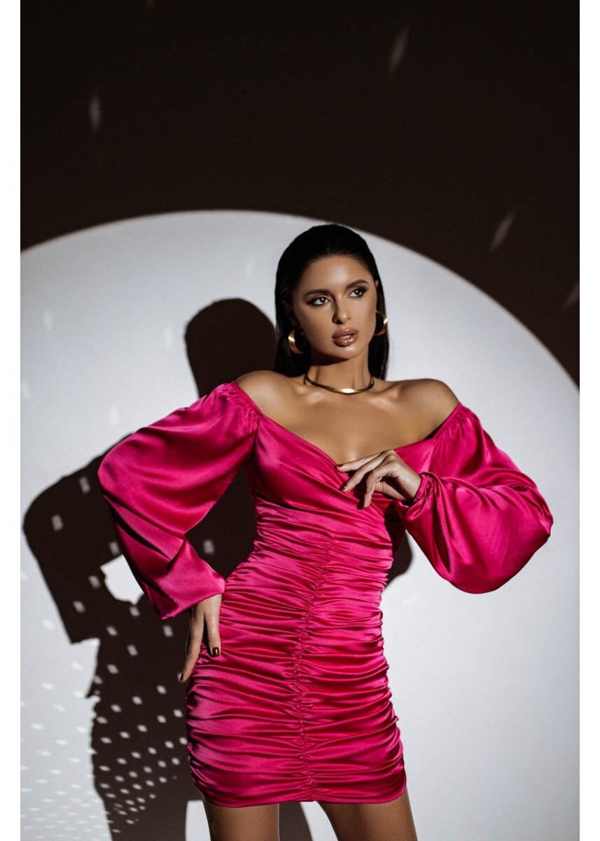Fuchsia Long Sleeve Women's Dress, Fuchsia Silk Mini Dress, Wedding Guest  Dress, Puff Sleeves Dress, Fuchsia Open Back Dress - Etsy
