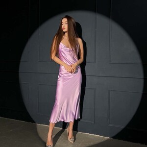 Lilac Cowl Dress, Silk Midi Dress, Cowl Neck Lilac Dress, Lilac Satin Cowl  Neck Dress, Cowl Neck Slip, Satin Slip Dress, Lilac Satin Dress - Etsy