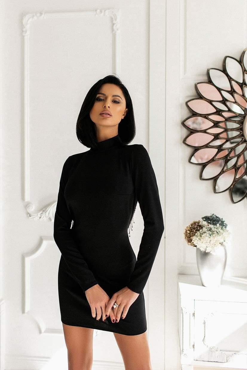 Jersey Dress Black, Long Sleeves Lace Black Dress Backless