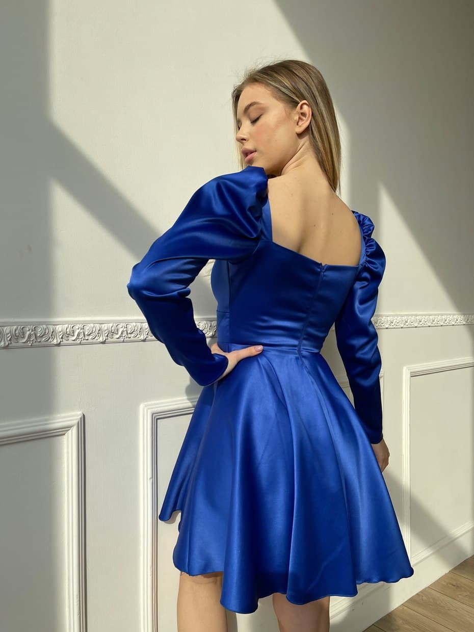 Blue satin skater dress top