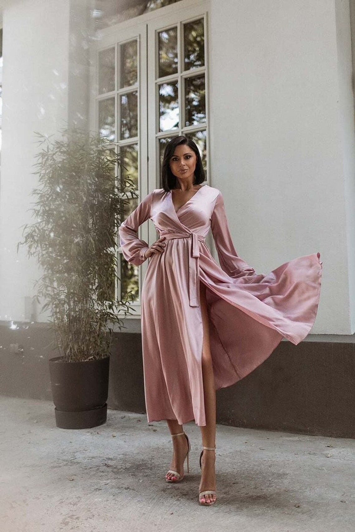 pink silk dress