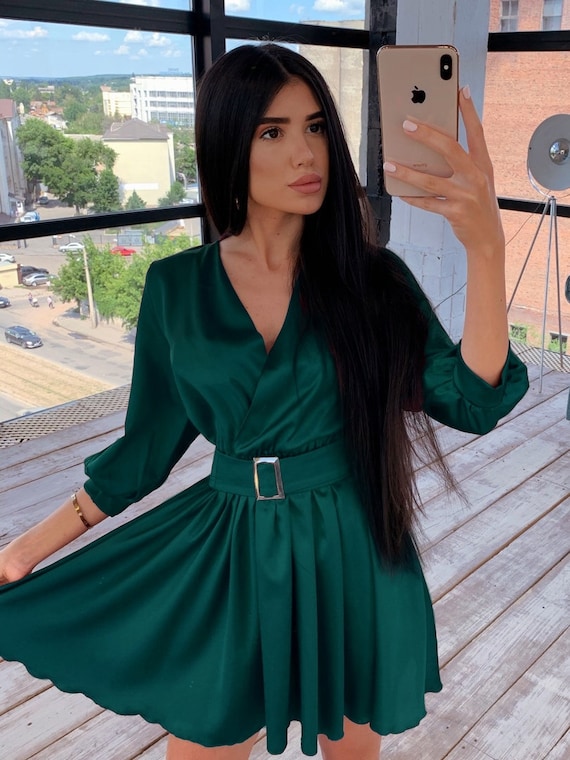 emerald green casual dress