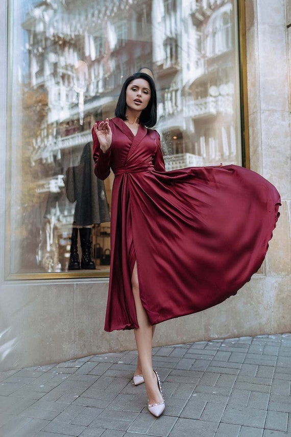 burgundy midi dress