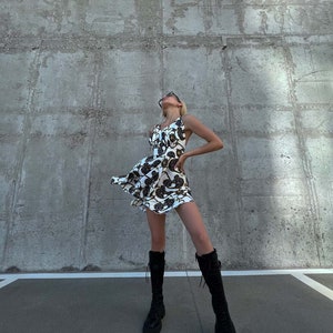 White Floral Mini Dress, White Silk Print Dress, Silk Dress Knee Length, White Prom Dress, Silk Mini Dress, Silk Sleeveless Dress