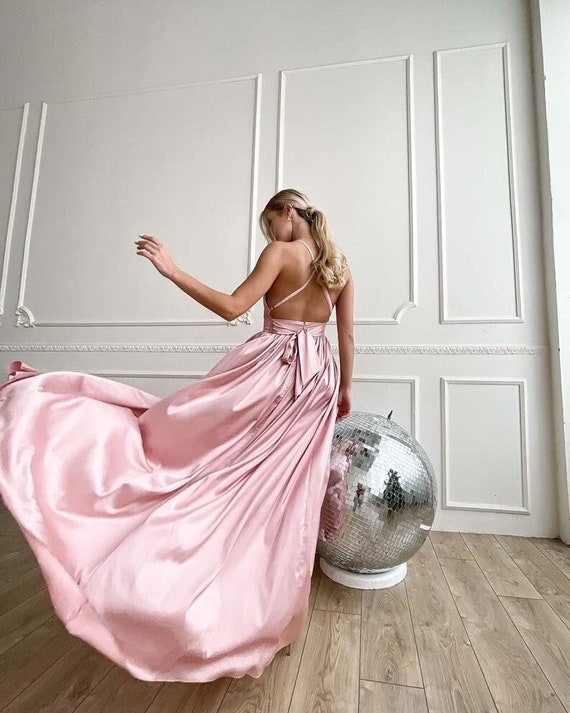 pink backless dress