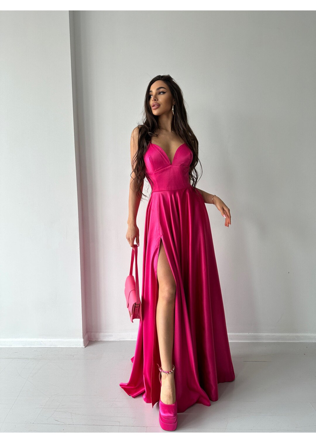 Fuchsia V-Neck Tank Maxi Dress main image 0