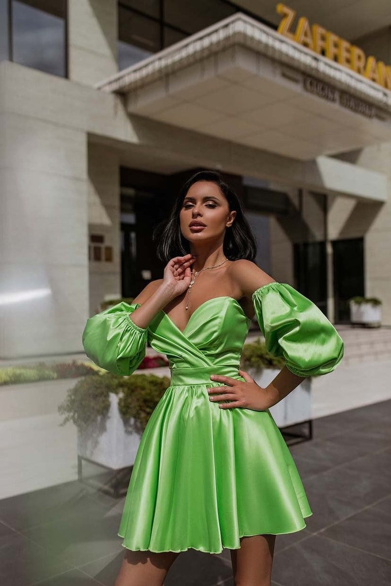 green satin dress