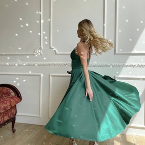 open lace back dress Dark Green Tulle Prom Dresses Long A-line Evening Gown FD2064 – Viniodress main image 0