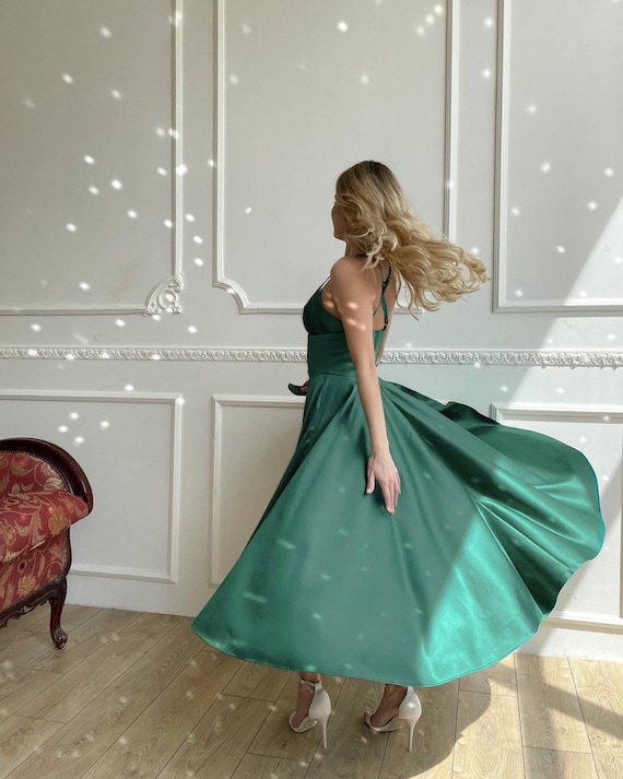 Buy Royal Atlas Green Dress Green Prom Dress Green Midi Dress Open Back Dress Circle Dress Green Sleeveless Dress Green Cocktail Dress Online in India Etsy