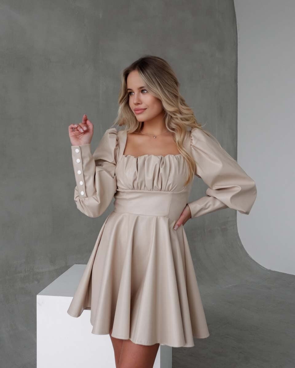 Cream fit and flare dress cheap