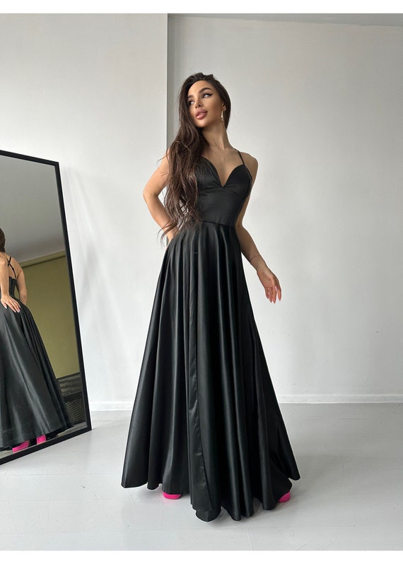 Black Silk Dress With Slit Silk Black Long Dress Evening Dress Women Maxi Dress Handmade Dress Maxi Dresses Etsy Canada