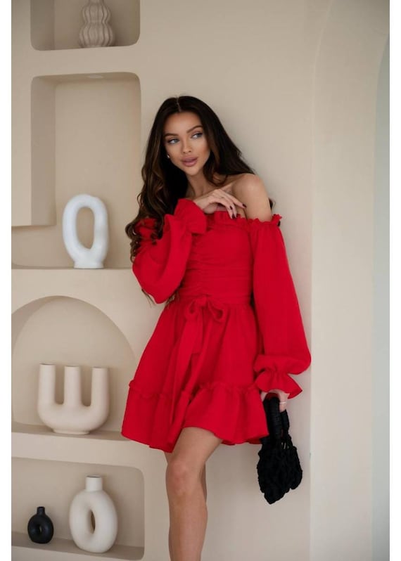 Red Cotton Mini Dress