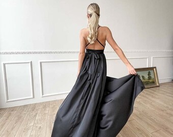 Black Backless Long Dress Black Slit 