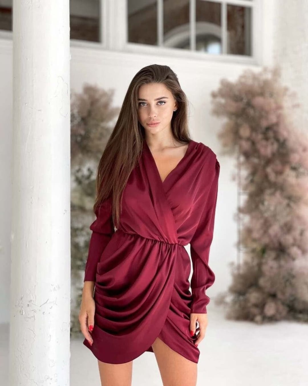 Burgundy Silk Dress Dress Dark Red - Etsy