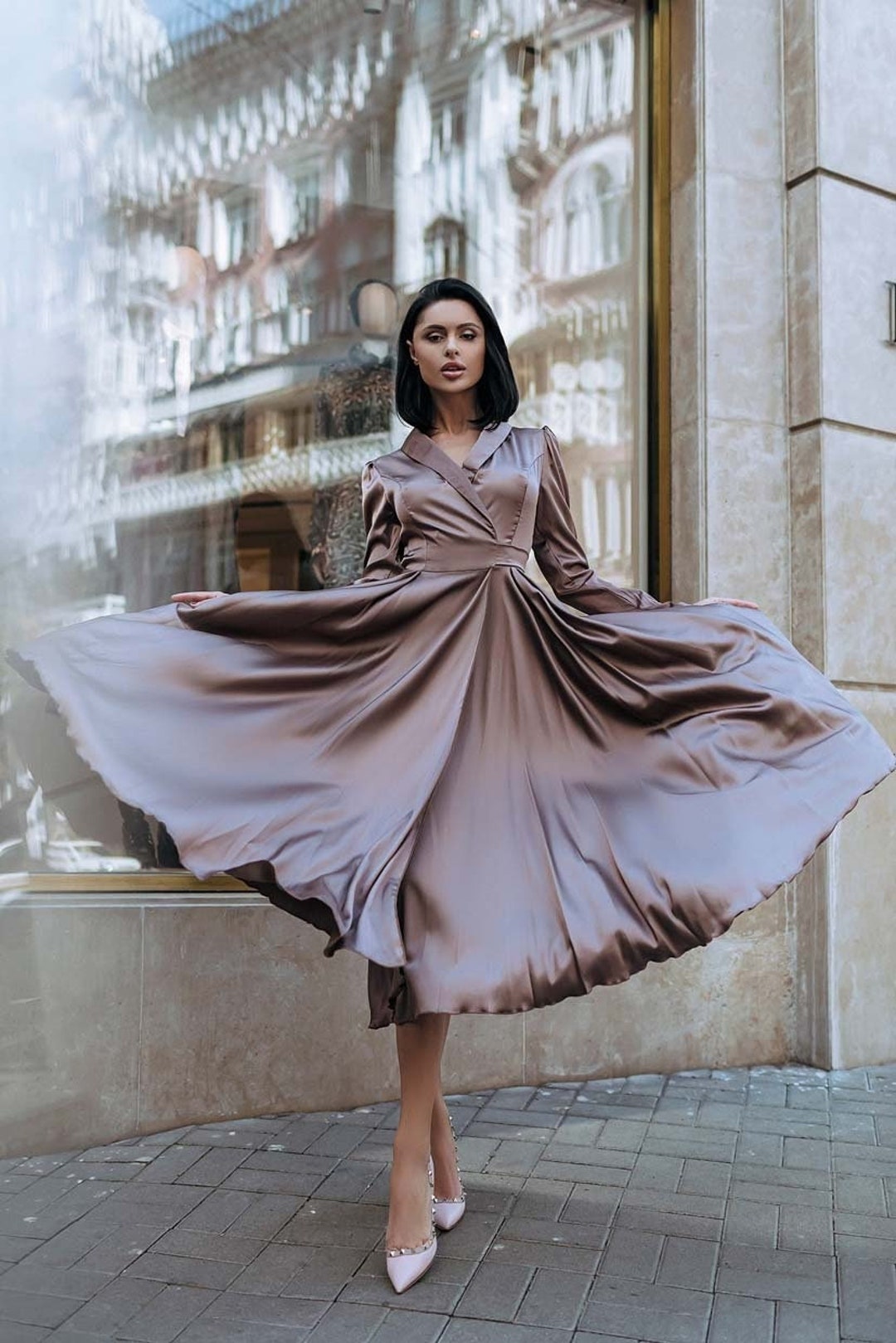 Buy Mokko Wrap Silk Dress With Full Circle Skirt, Fit and Flare