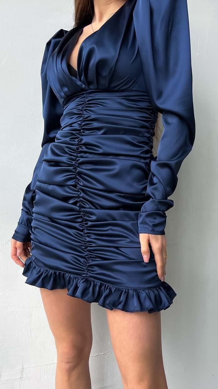 Blue silk bodycon dress hot sale