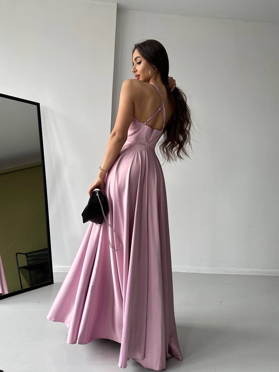 Soft Pink Satin Dress, Soft Pink Slit Dress, Pink Bridesmaid Dress ...