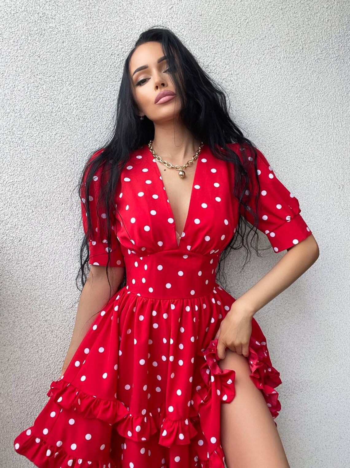 Red Polka Dot Hoodie Dress